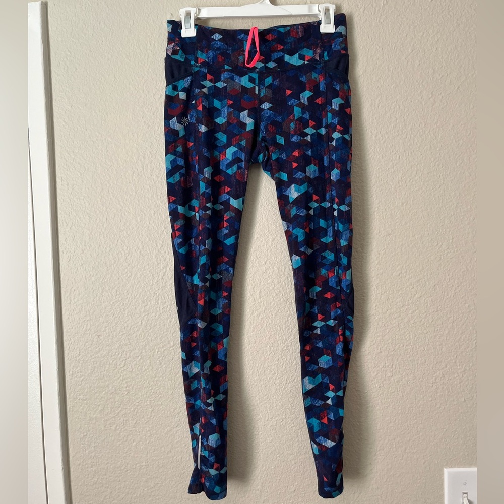 Athleta Geometric Print Workout Leggings Mesh Detail Pockets Lyra Women’s Small